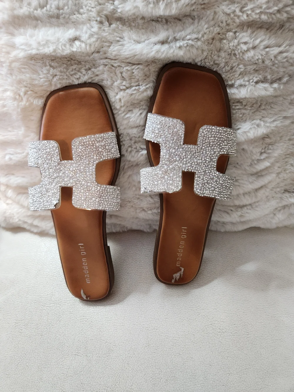 Madden Girl Silver Crystal Slide Sandals